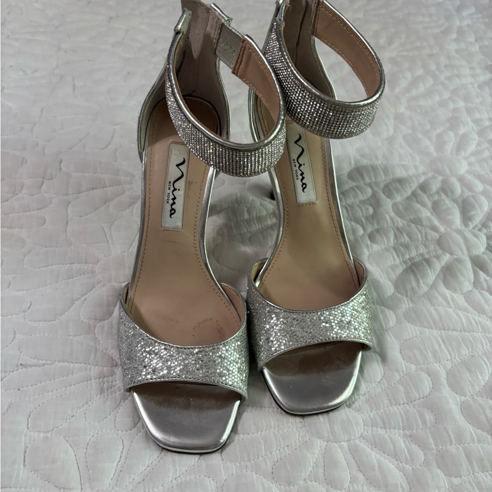 Nina Glittering Silver Ankle Strap Heels